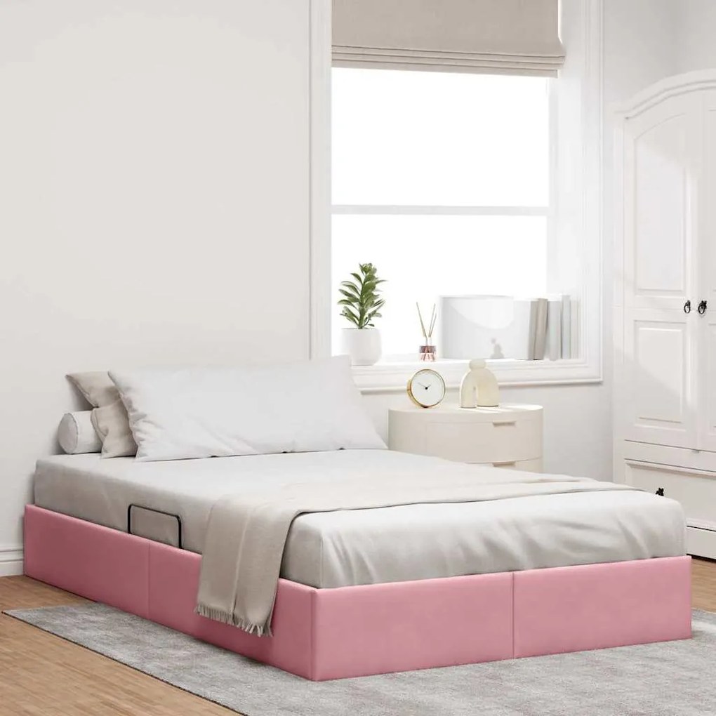 vidaXL Cama com Armazenamento com cabeceira Rosa 120 x 200 cm Veludo