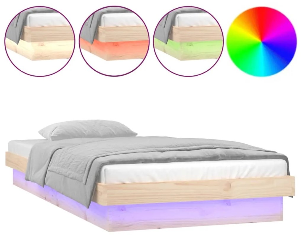 Estrutura de cama com luzes LED 100x200 cm madeira maciça