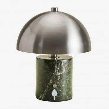 Lâmpada De Mesa Led Sem Fios Em Ferro E Pedra Natural Nicolas ↑25 Cm & Mármore Verde Forest - Sklum