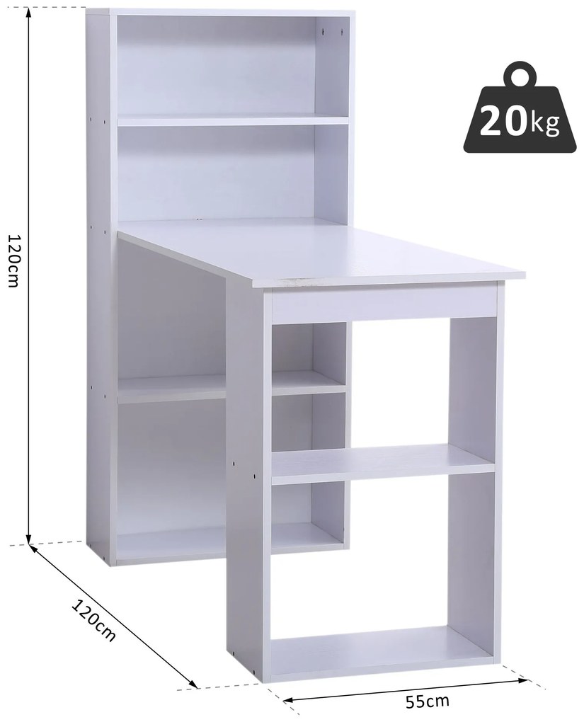 Secretária para Computador com Estante de Prateleiras para Casa Escritório Mobiliário de Escritório 120x55x120 cm