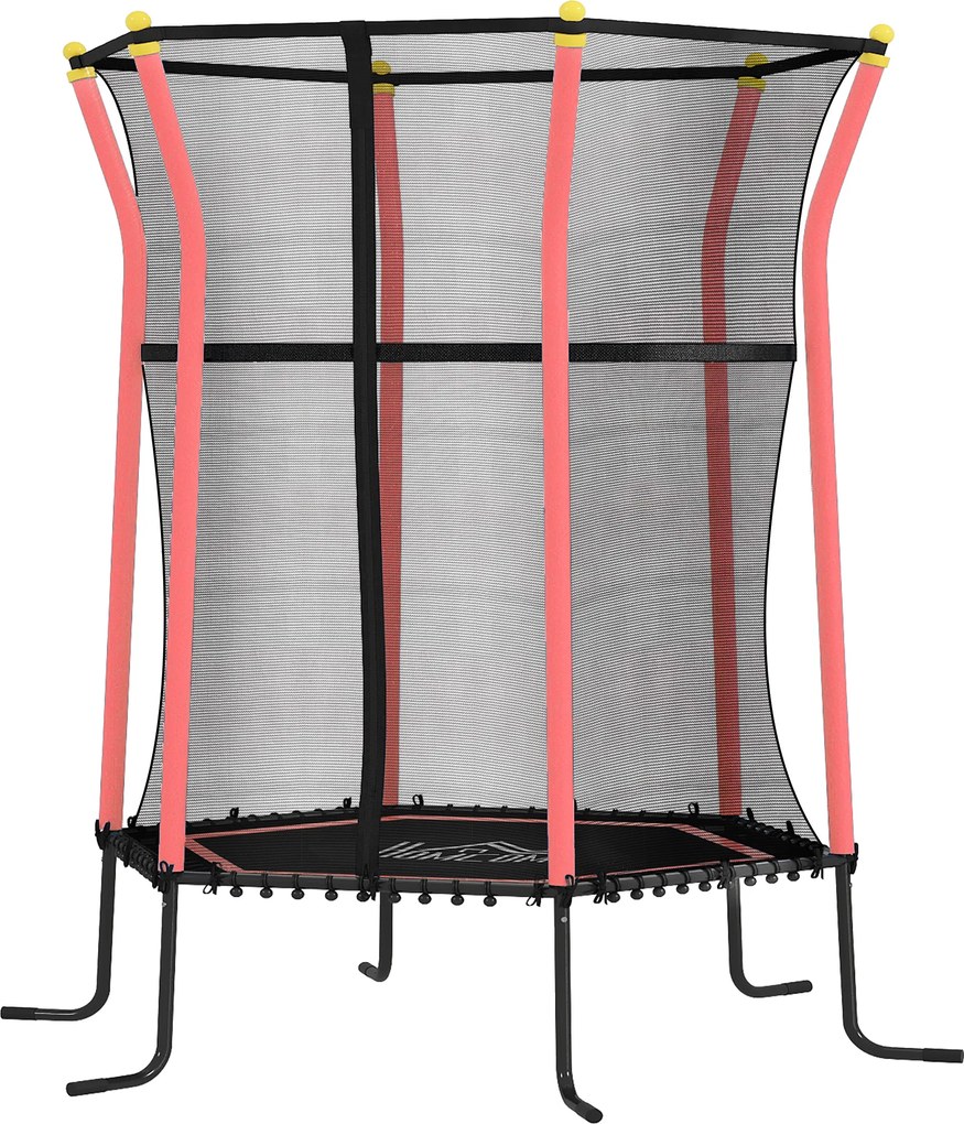 Trampolim infantil Ø 1,63 x 1,9 m com rede de segurança, porta com fecho de correr e 6 postes almofadados incluídos, vermelho e preto