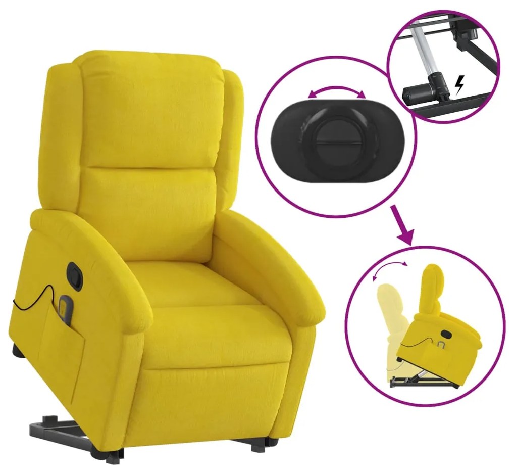 Poltrona elevatória de massagens veludo amarelo