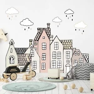 Autocolantes de parede para quarto de criança - Casas com seixos