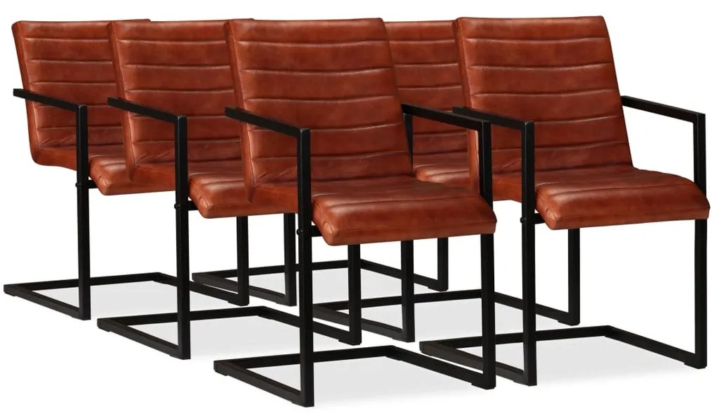 vidaXL Cadeiras de jantar 6 pcs couro genuíno castanho
