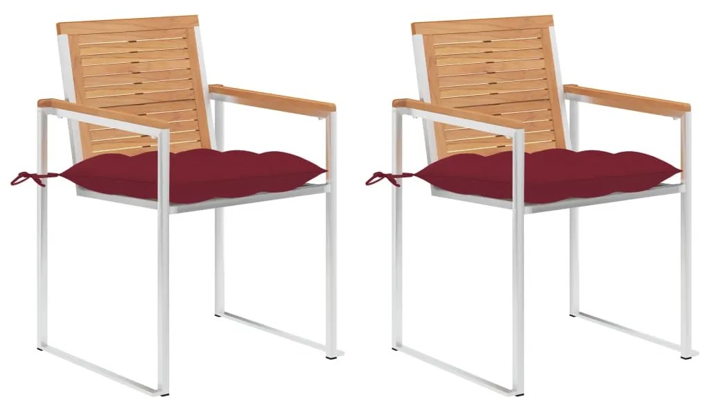 vidaXL Cadeiras de jardim com almofadões 2 pcs teca maciça e aço