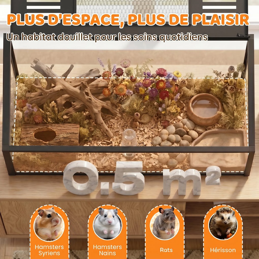 Gaiola para hamsters e roedores 100x50x52,5 cm (ACESSORIOS NÃO INCLUIDOS) com vista panorâmica de 360°, estrutura robusta em metal, espaço estanque, p