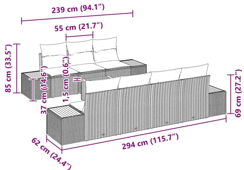 Conjunto de Sofá de Jardim vidaXL com 8 peças com Almofadas Bege Ratta