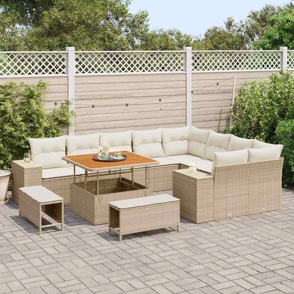 Conjunto de Sofá de Jardim vidaXL 12 Peças com Almofadas Bege Polyratt
