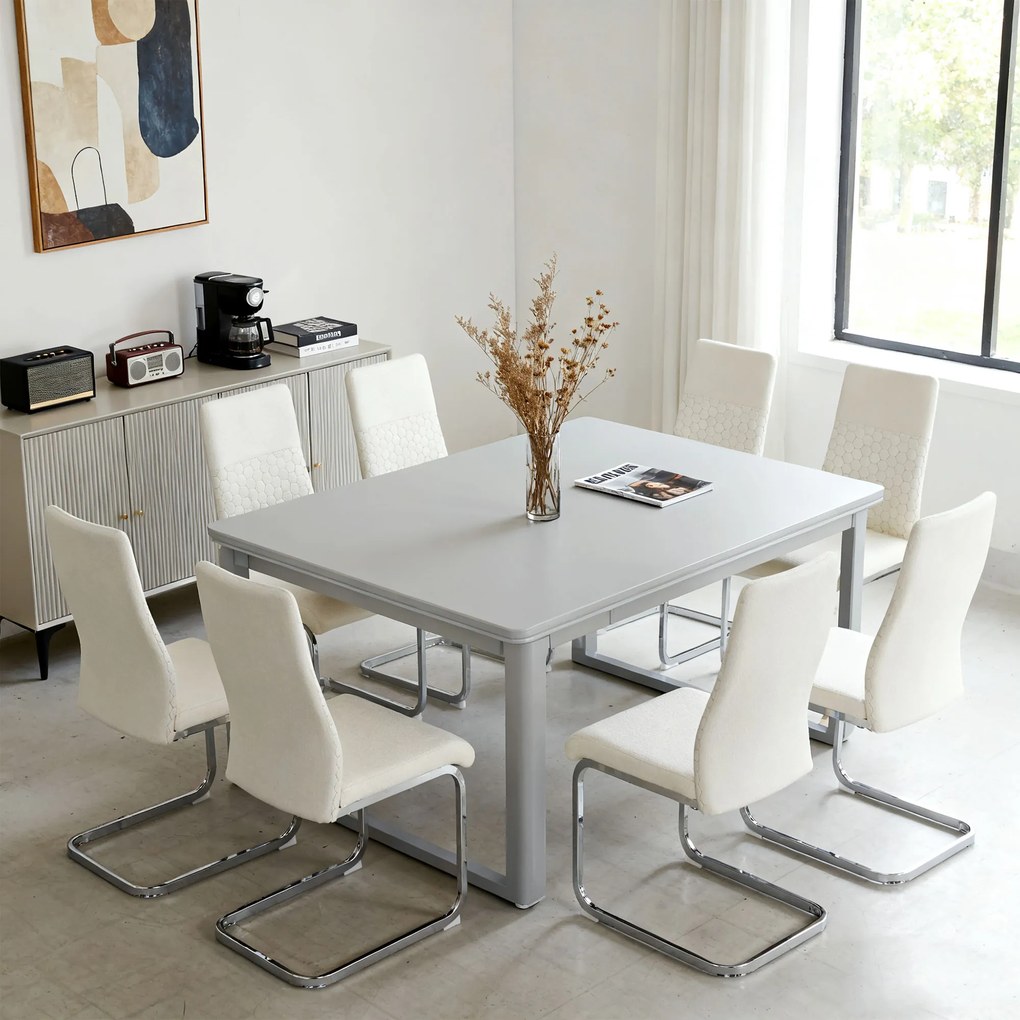 Conjunto de 4 Cadeiras de Sala de Jantar (MESA NÃO INCLUIDA) com Assento Acolchoado e Pés de Metal Cadeiras Cantilever Modernas 45x61x98 cm Creme