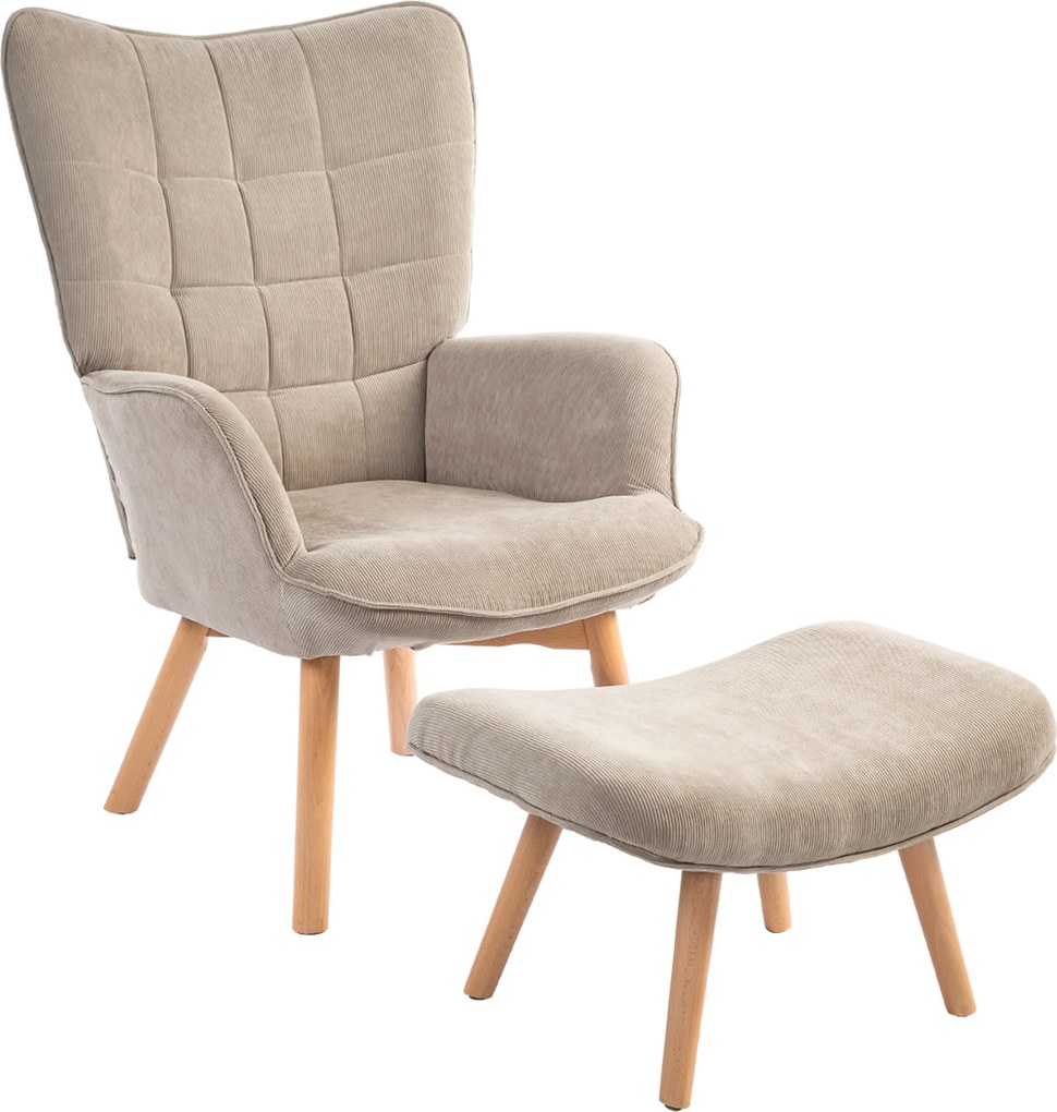 Conjunto de Poltrona de Sala e Apoio para os Pés, 80 x 72 x 101 cm, Encosto Alto, Castanho
