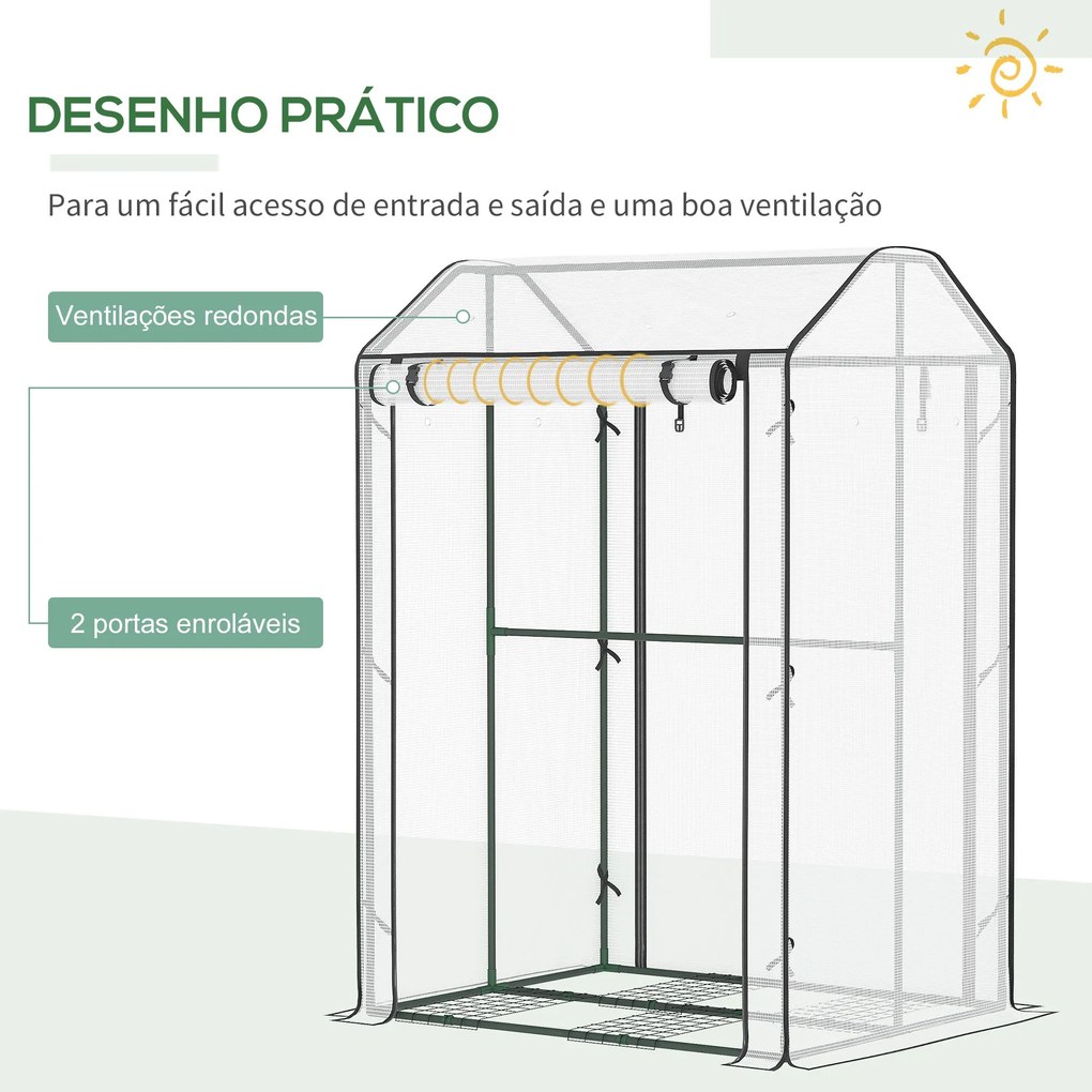 Estufa de Jardim Estufa com Porta Enrolável 8 Orifícios de Ventilação