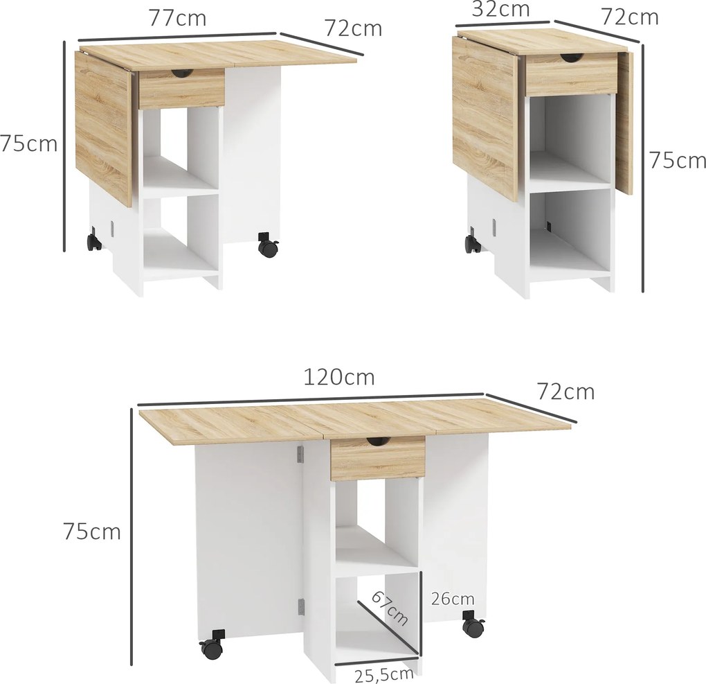 Mesa de Cozinha Dobrável Mesa de Sala de Jantar com Rodas Laterais Reb