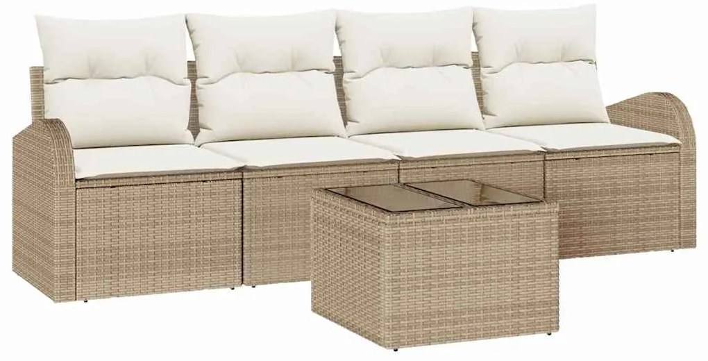 Conjunto de Sofá de Jardim de 5 Peças com Almofadas Bege Vime Sintétic