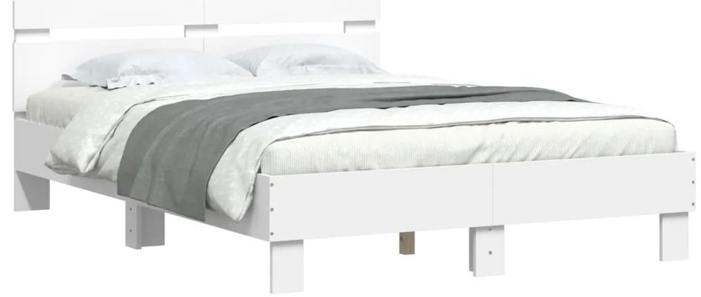 Estrutura de cama com cabeceira e luzes LED 120x200 cm branco