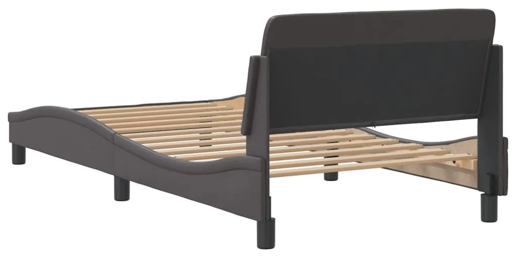 Estrutura cama c/ cabeceira 100x200cm couro artificial cinzento