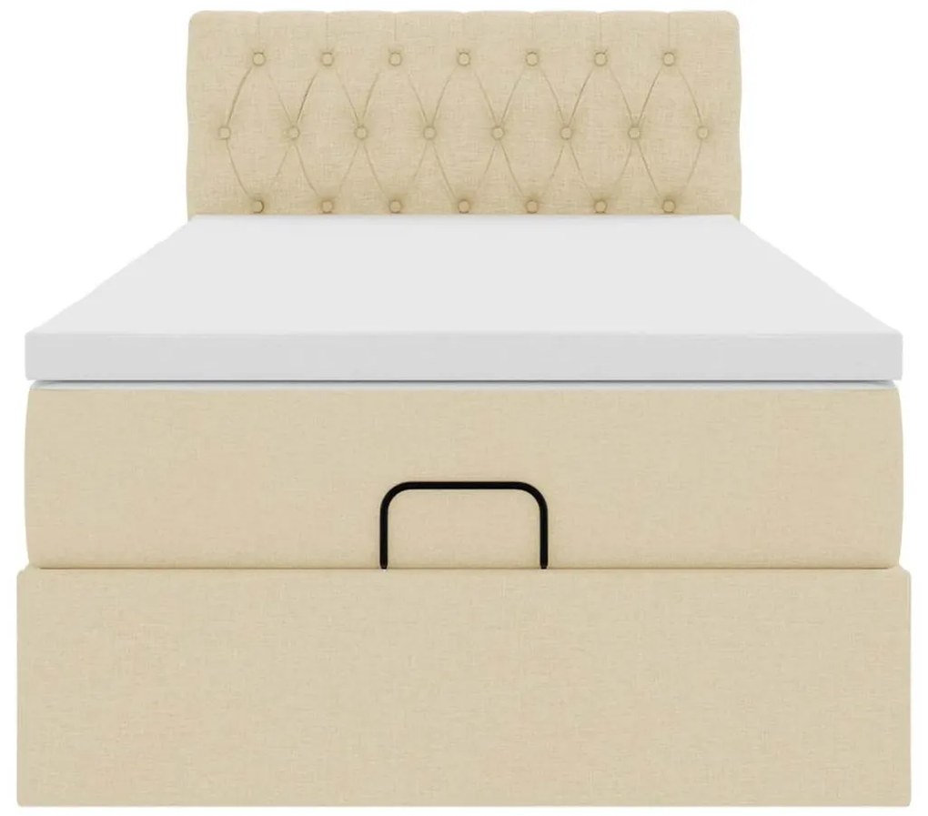 Cama Otomana com colchão &amp; LEDs 90x200 cm tecido creme