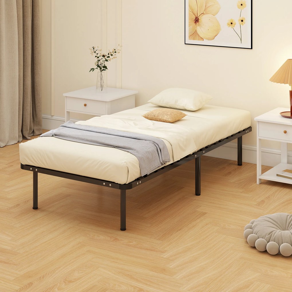Estrutura de cama 90 x 190 cm (COLCHÃO NÃO INCLUIDO), cama individual com base de ripas em madeira maciça e pés, com espaço de arrumação por baixo, pr