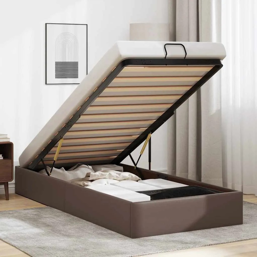 Estrutura de cama otomana sem colchão 90x200 cm castanha