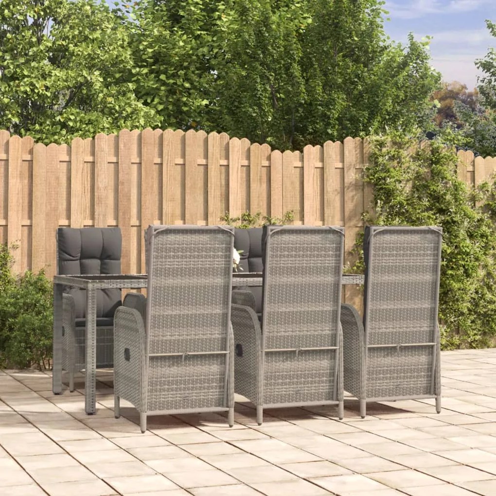 vidaXL 7 pcs conjunto de jantar p/ jardim c/ almofadões vime PE cinza