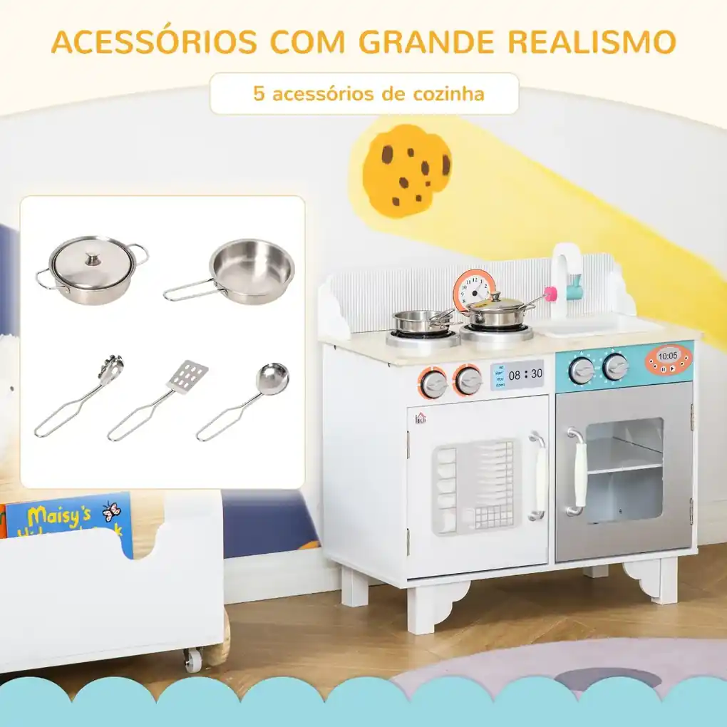 Cozinha de Brinquedo Realista em Madeira para Crianças de 3 a 10