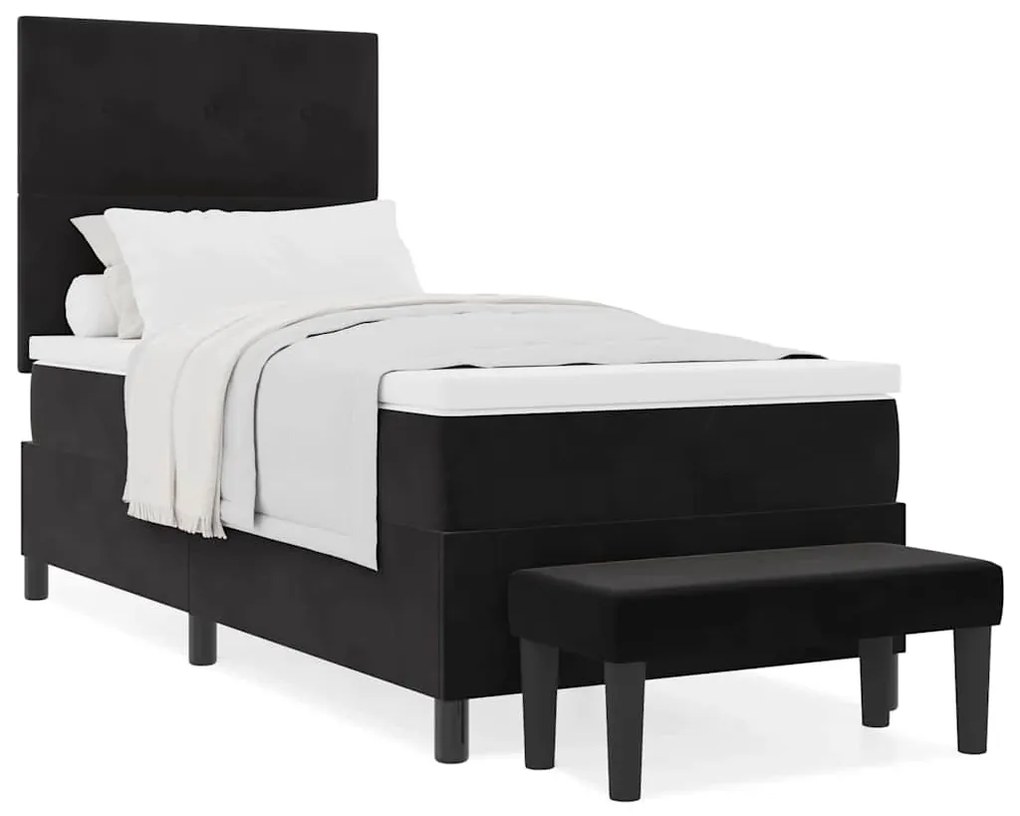 Cama Box com Colchão e Banco Preta 90x200 cm Veludo