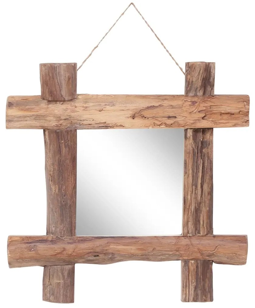 Espelho de troncos 50x50 cm madeira de teca reciclada natural