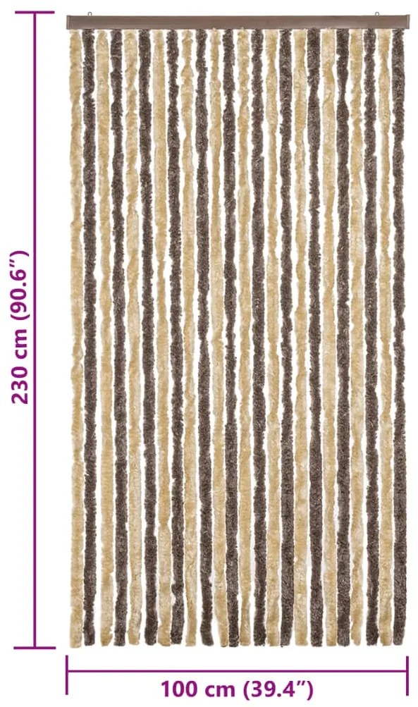 Cortina anti-insetos 100x230 cm chenille castanho-escuro e bege