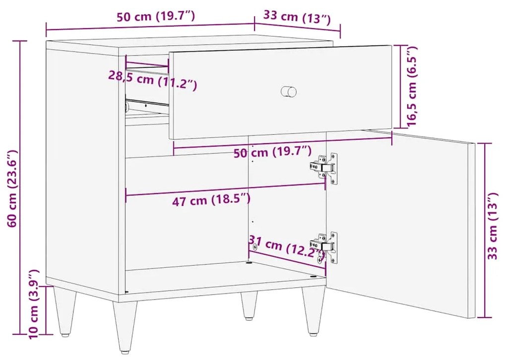 Mesa de cabeceira cinzento claro 50x33x60 cm