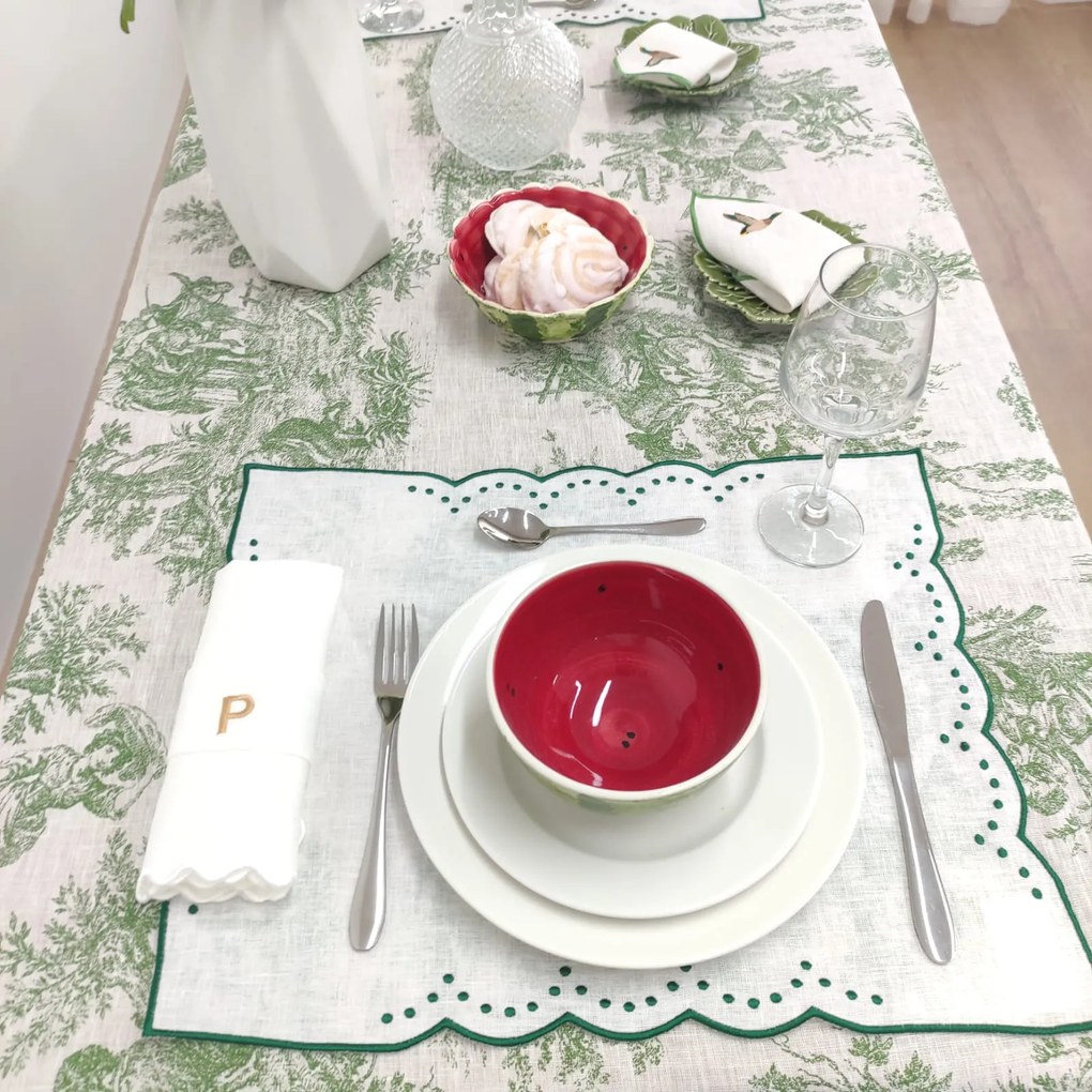 Toalha de Mesa Linho COL Toile de Jouy Green Folho