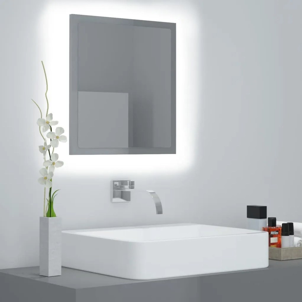 vidaXL Espelho casa banho c/ LED 40x8,5x37 cm acrílico cinza brilhante