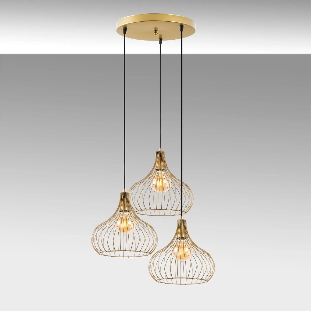Chandelier Teldamla – Dourado Brilhante – 47 x 47 x 120 cm