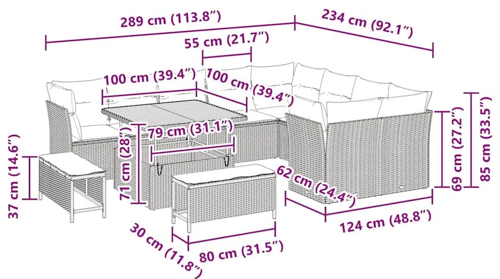 Conjunto de Sofá de Jardim de 12 Peças com Almofadas Bege em Rattan Ac