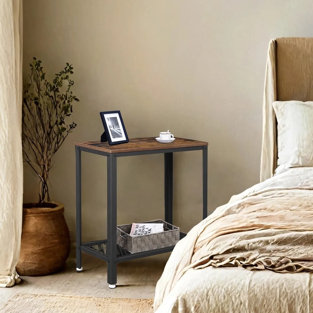 Mesita auxiliar de estilo industrial con estante 60 x 30 x 60 cm castanho-preto vintage