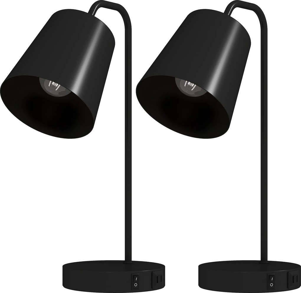 HOMCOM Conjunto de candeeiros de mesa, 2 peças, candeeiros modernos com portas USB-A e USB-C para Quarto, Sala &amp; Escritório, Preto | Aosom Portugal