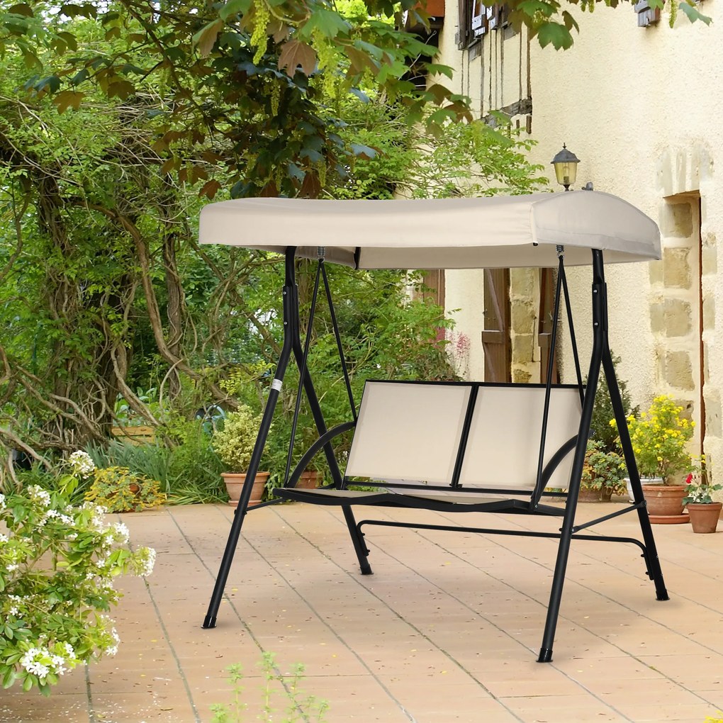 Baloiço de Jardim Exterior de 2 Lugares com Toldo Ajustável e Estrutura em Aço Assentos Textilene 140x118x162 cm Bege