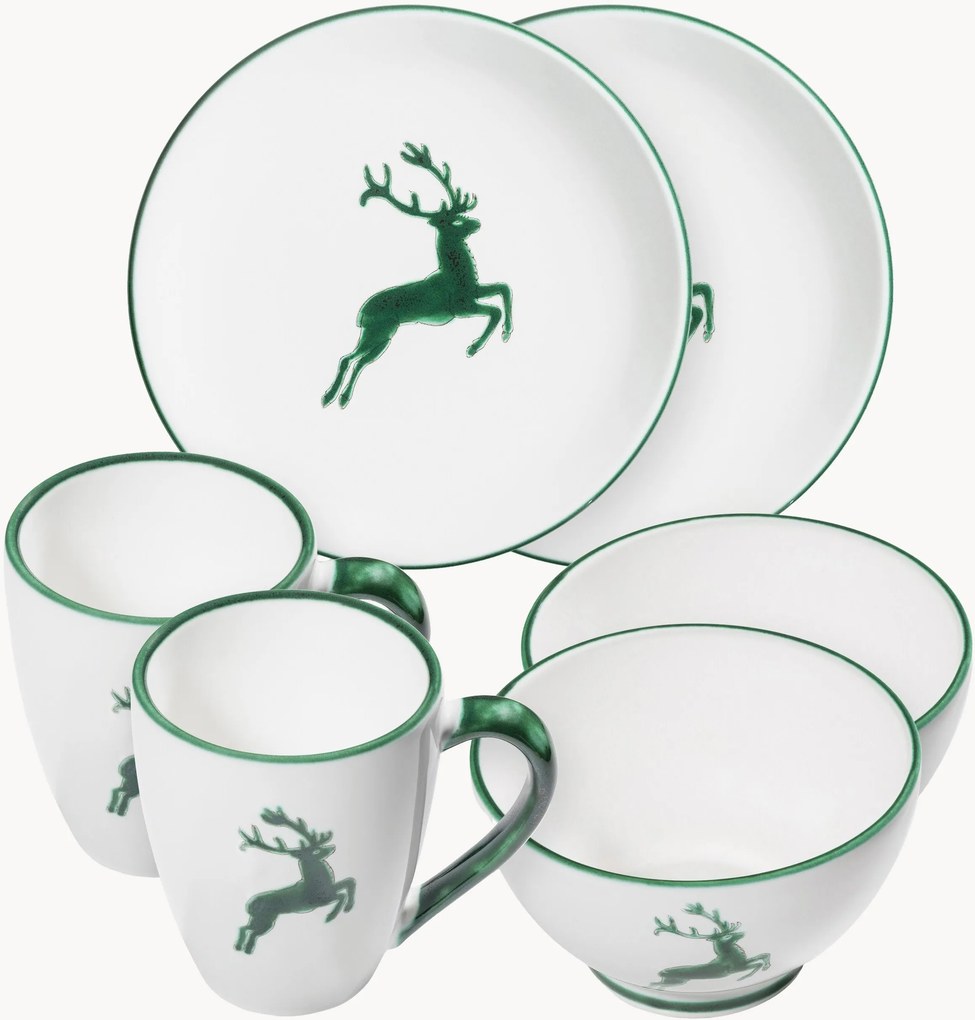 Conjunto de pequeno-almoço artesanal Grüner Hirsch, 2 pessoas, conjunto de 6
