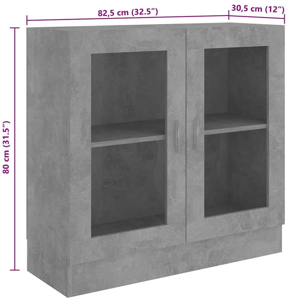 Armário vitrine derivados de madeira cinza cimento