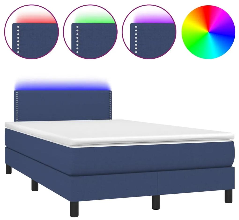 Cama box spring c/ colchão e LED 120x200 cm tecido azul