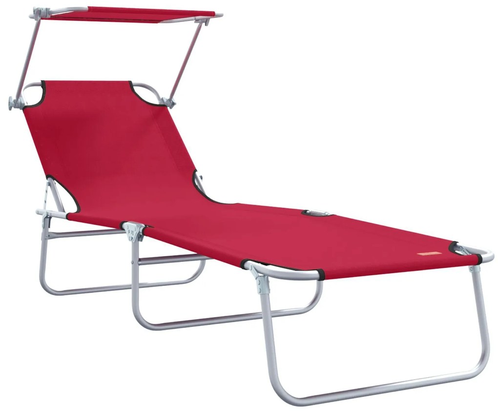 Espreguiçadeiras Dobráveis 2 pcs com Toldo Vermelho Tecido Oxford 600D