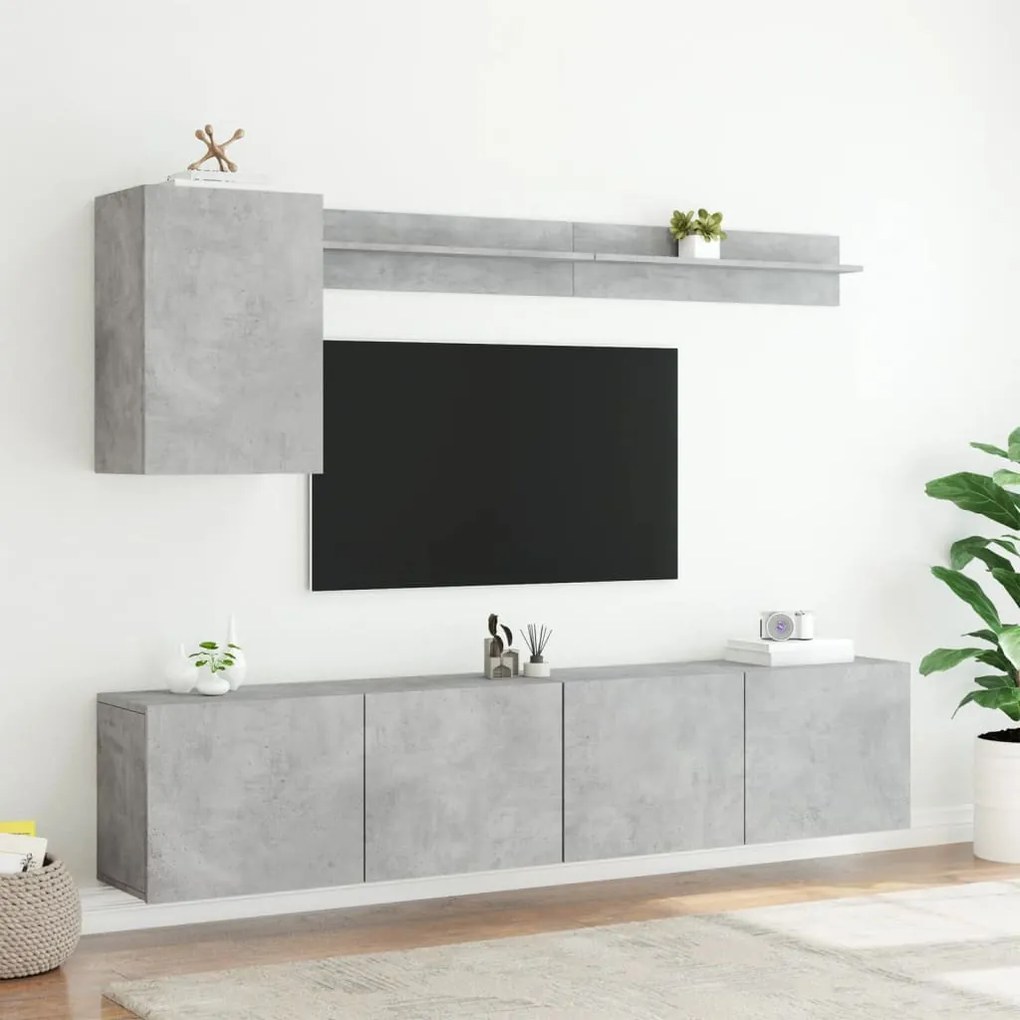 5 pcs móveis de parede p/ TV derivados de madeira cinza cimento