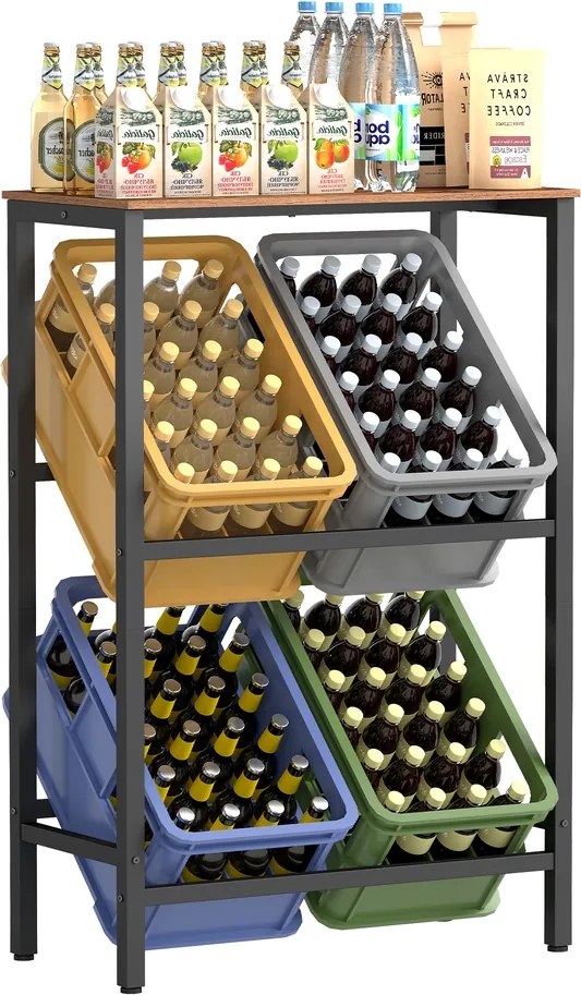 Estante para caixas de bebidas, 2 níveis, para 4 caixas 40 x 70,4 x 117,3 cm Castanho-preto
