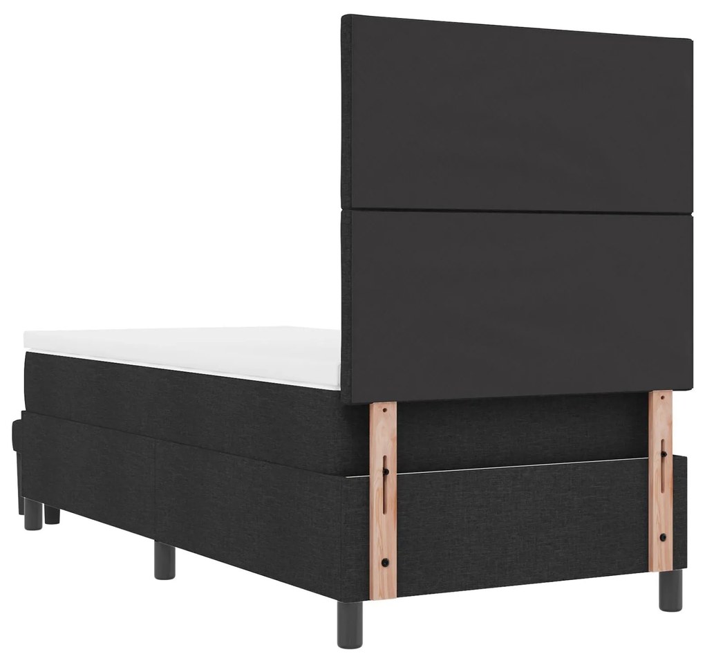 Cama Box Spring com Colchão e Banco Preto 90x190 cm Tecido