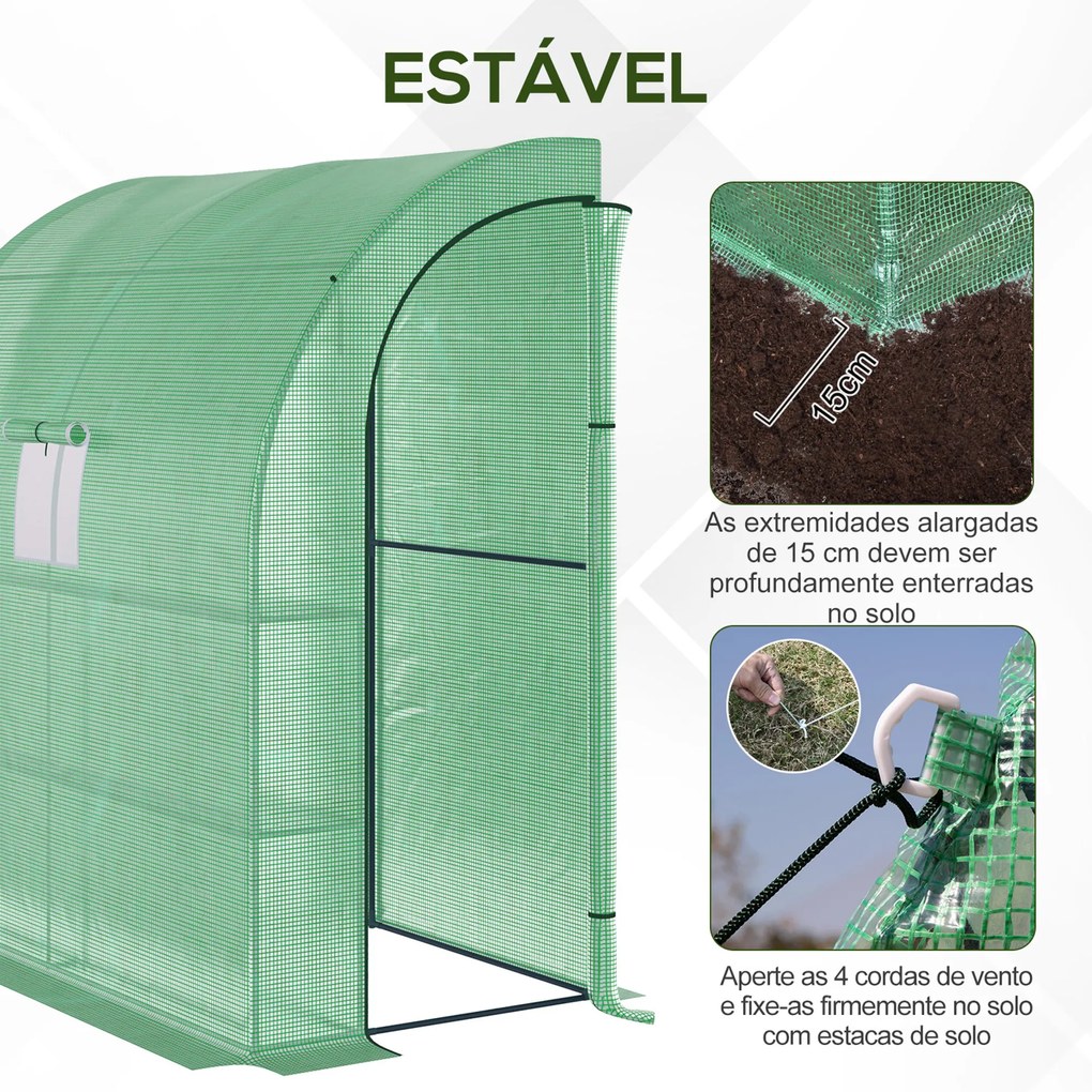 Estufa Pequena Estufa de Exterior com Janelas Prateleiras de 3 Níveis Estufa para Cultivo de Plantas Flores 200x100x215 cm Verde