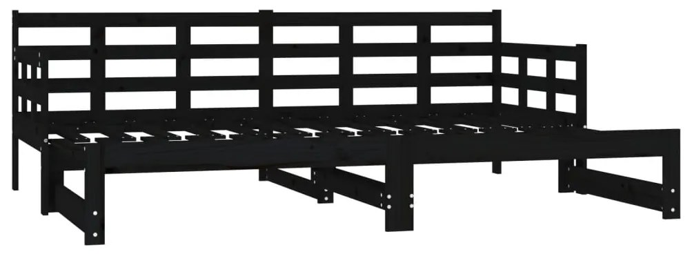 Estrutura sofá-cama de puxar pinho maciço preto 2x(90x190) cm