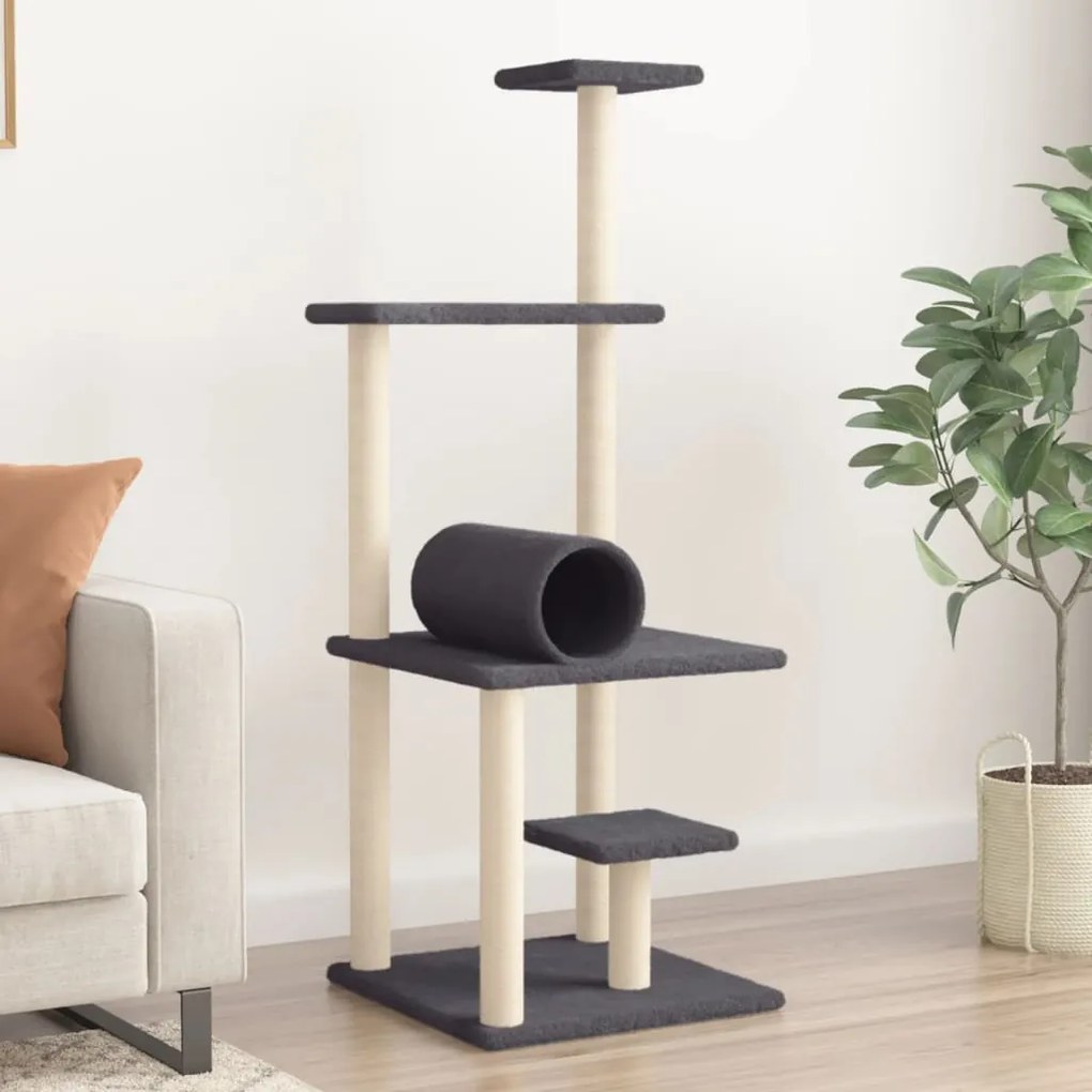 vidaXL Árvore p/ gatos c/ postes arranhadores sisal 136cm cinza-escuro