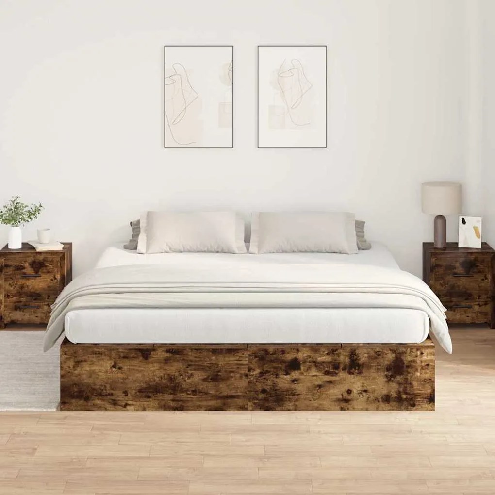 Cama com espaço de armazenamento Carvalho Defumado 200x200 cm