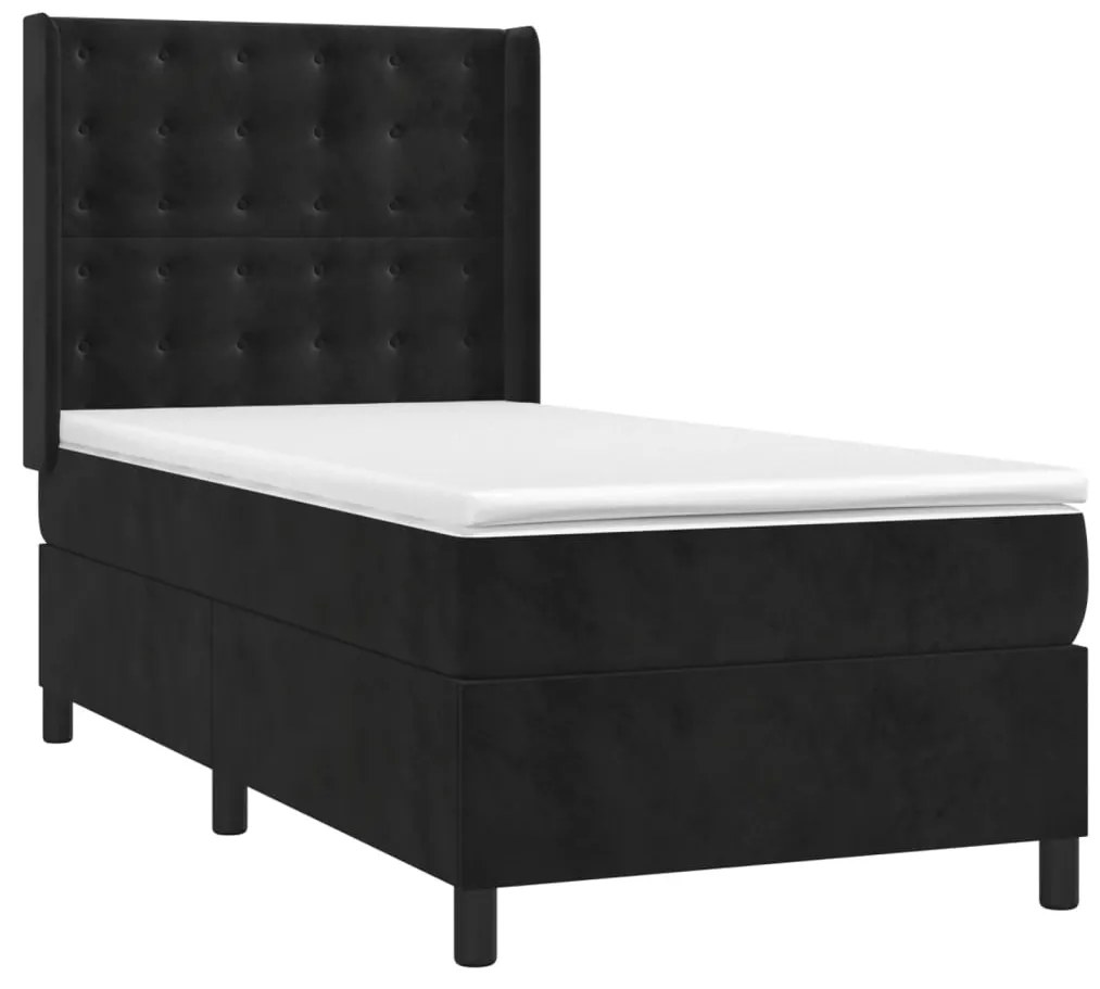 Cama box spring c/ colchão/LED 90x200 cm veludo preto