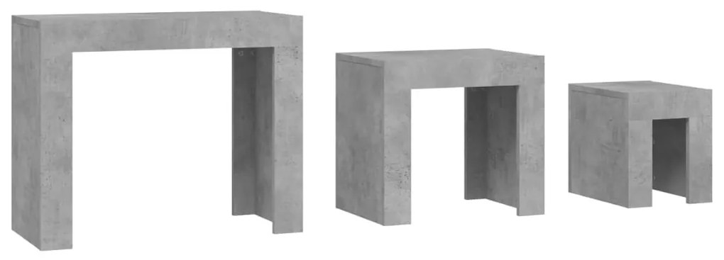 Mesas de centro de encastrar 3 pcs contraplacado cinza cimento