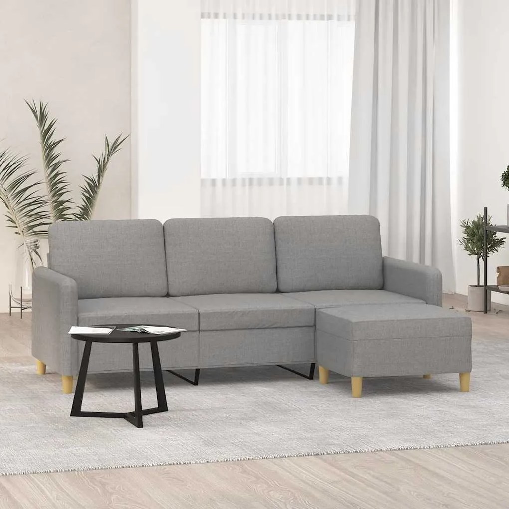 vidaXL Sofá de 3 lugares com apoio de pés 180 cm tecido cinzento-claro