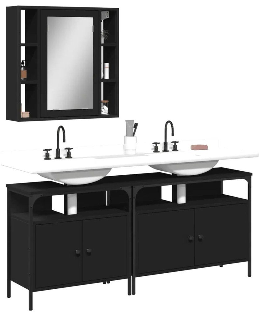 vidaXL 3 pcs conjunto móveis casa de banho derivados de madeira preto
